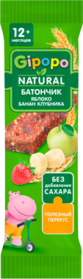 Дет пит Гипопо Батончик злаково-фруктовый яблоко-банан-клубника с 12мес 20г; 54